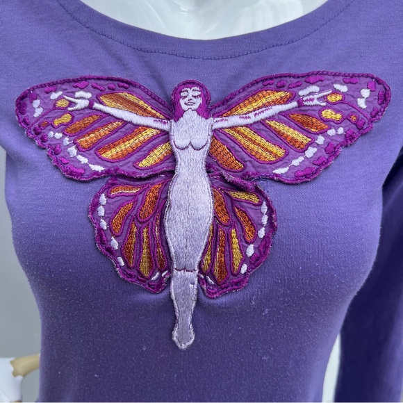 VTG Butterfly Goddess Embroidered Patch Purple Top - Picture 7 of 13